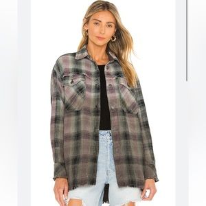 Free People We the Free Purple Green Anneli Plaid Shirt Jacket Oversized XS